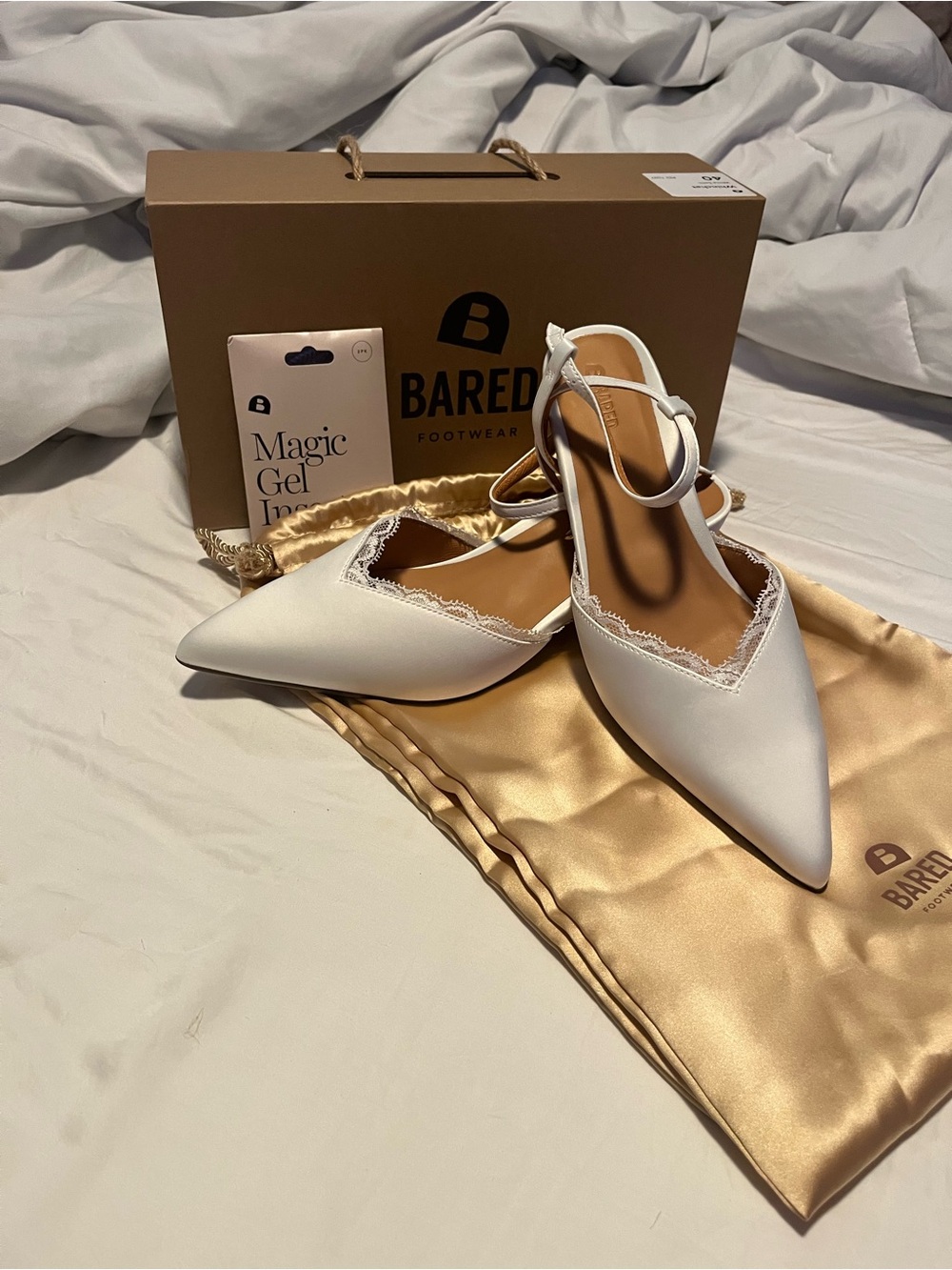 Bared Footwear White satin whinchat heels